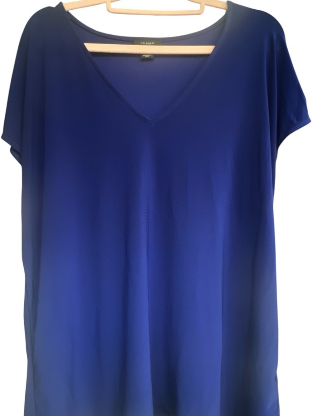 Halogen Deep Blue V-Neck Short Sleeve Tunic Blouse